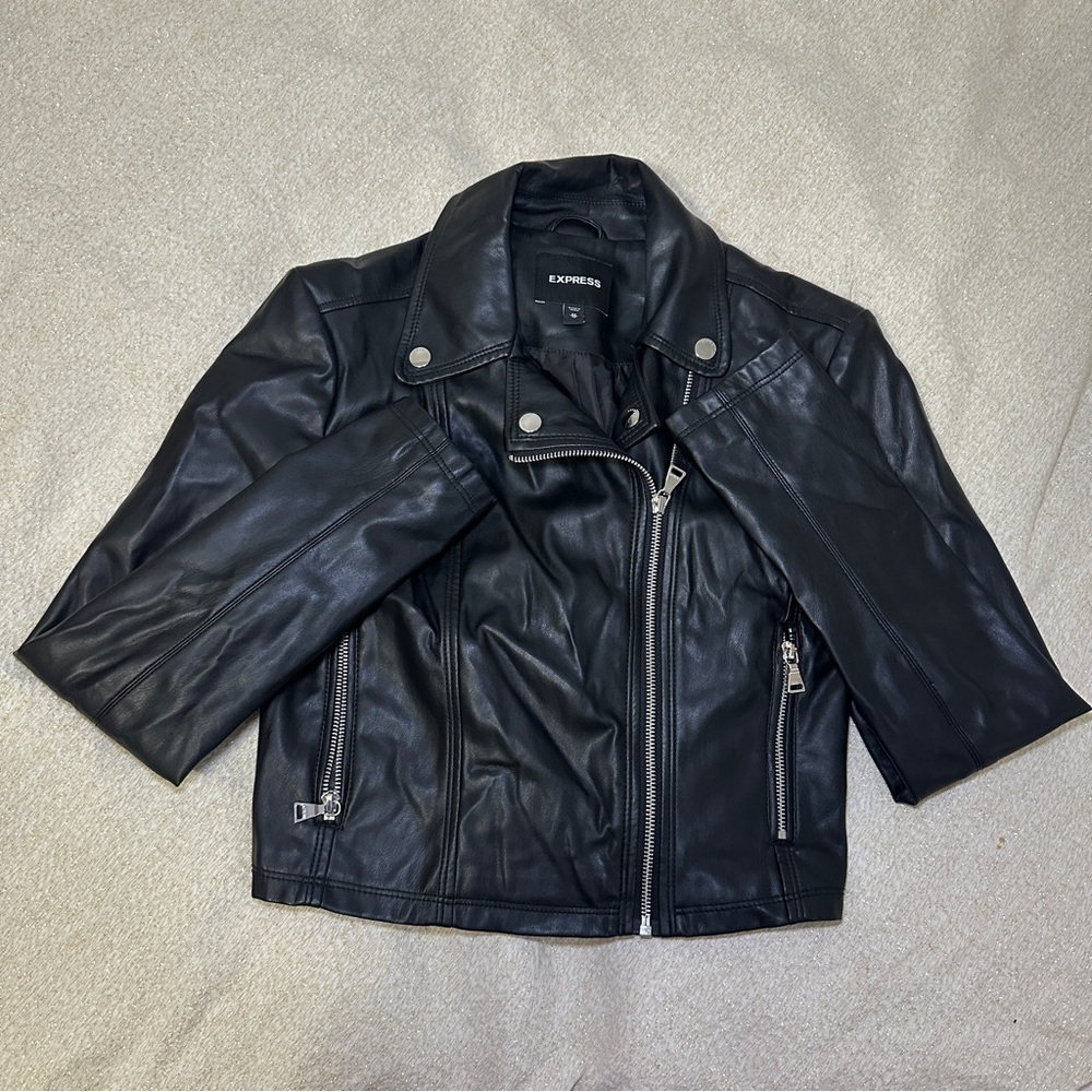 Express Black Faux Leather Jacket with Metallic Accents